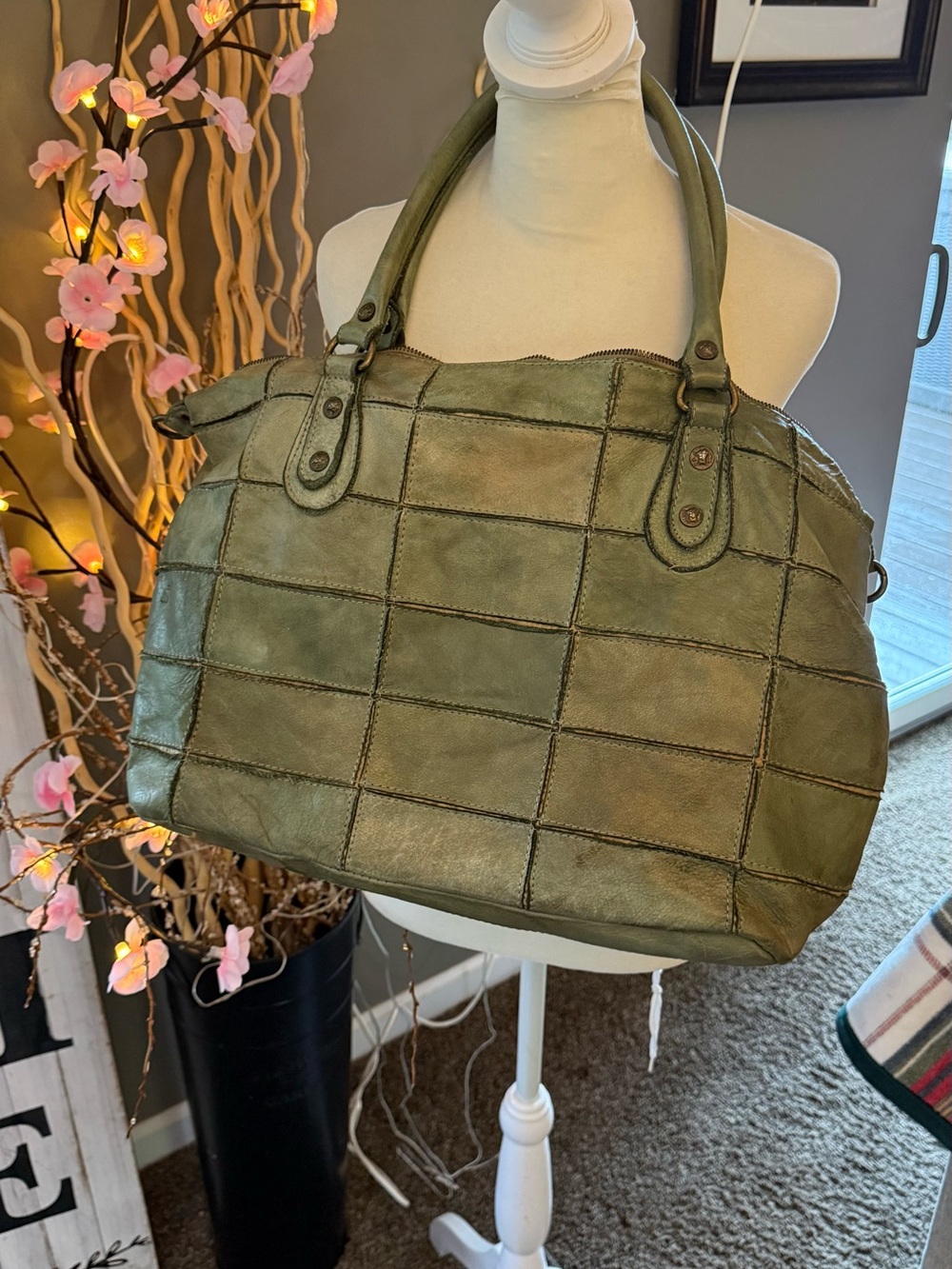 Buckle Olive Green Patchwork Shoulder Bag